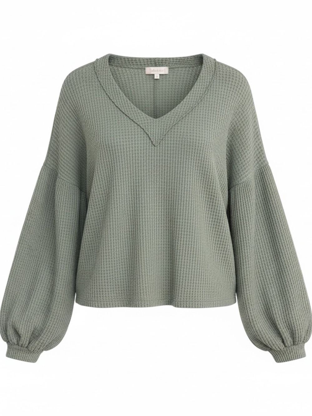 Altar'd State Sage V-Neck Waffle Knit Balloon Sleeve Top